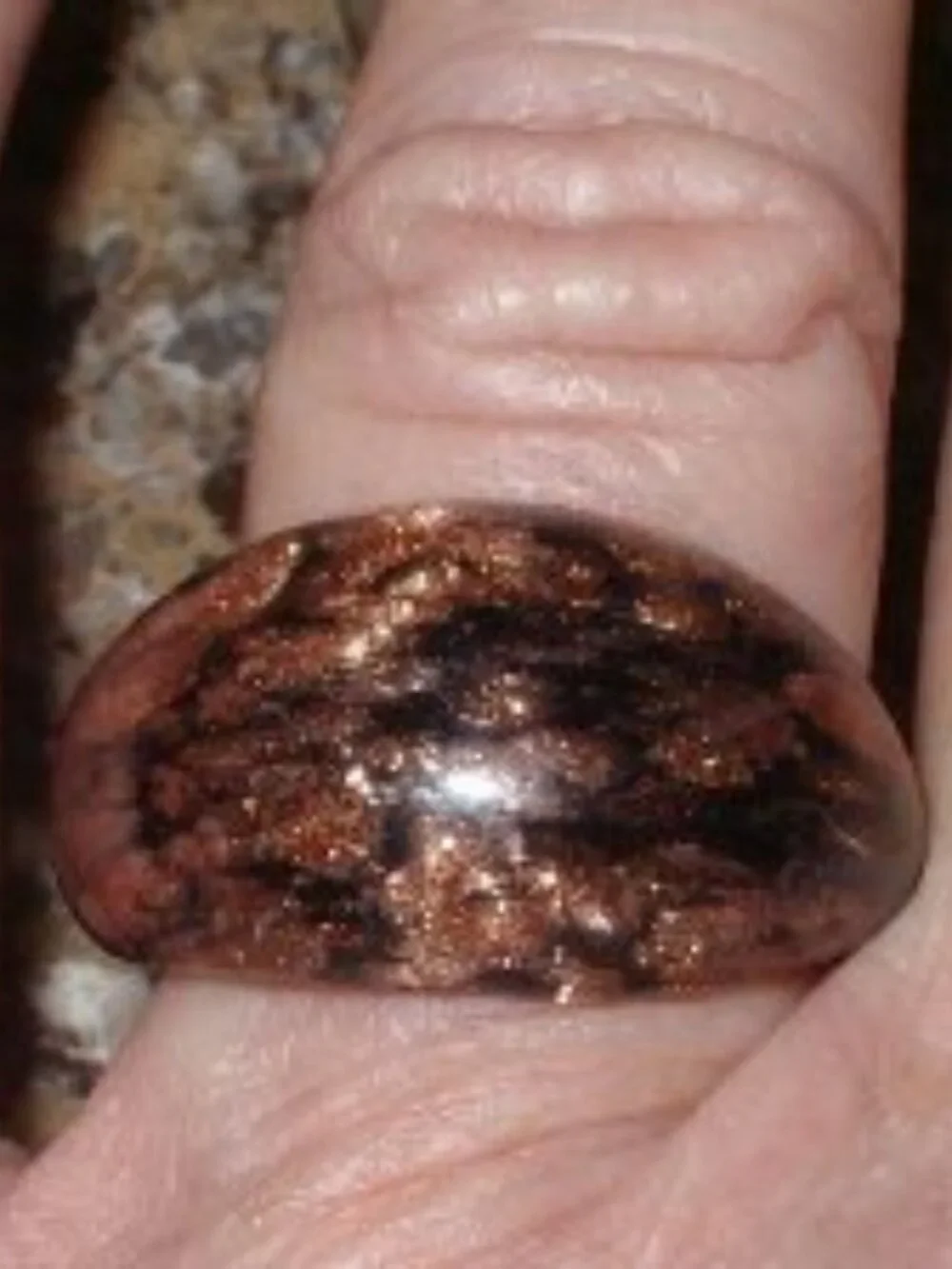 NEW Murano LAMPWORKS Glass VENICE Italy BLACK/GOLD FOIL DOME RING SZ 7